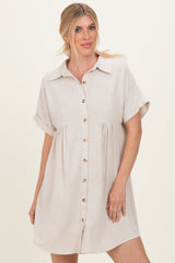 Sand Dolman Sleeve Linen Maternity Shirt Dress