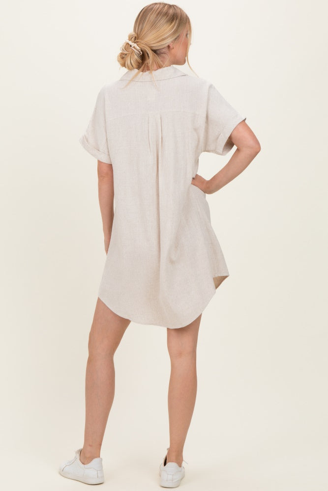 Sand Dolman Sleeve Linen Shirt Dress