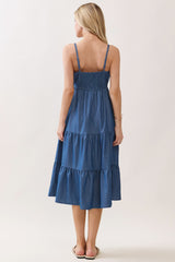 Dark Blue Tiered Sleeveless Midi Dress