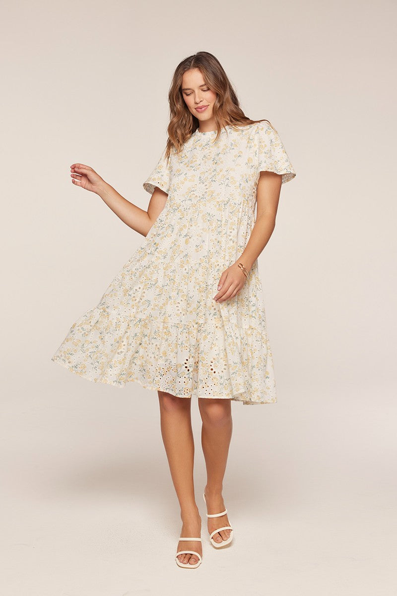 Ivory Floral Eyelet Lace Midi Dress
