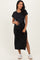 Black Waist Tie Short Sleeve Side Slit Maternity Dress