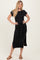 Black Waist Tie Short Sleeve Side Slit Dress