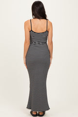 Black Ribbed Knit Striped Sleeveless Maxi Dress