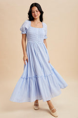 Light Blue Smocked Button Down Maternity Maxi Dress