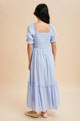 Light Blue Smocked Button Down Maxi Dress