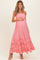 Pink Halter Smocked Ruffle Tier Hem Maternity Maxi Dress