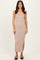 Beige Lace Trim Side Slit Tank Dress