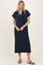 Navy Collared Short Sleeve Midi Dress