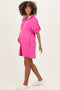 Hot Pink Half Zip Puff Sleeve Maternity Mini Dress