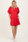 Red Half Zip Puff Sleeve Mini Dress