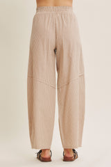 Camel Striped Cotton Barrel Leg Pants