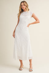 White Cap Sleeve Mixed Lace Dress