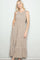 Beige Floral Smocked Sleeveless Tiered Maxi Dress