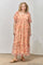Coral Floral Puff Sleeve Plus Maxi Dress