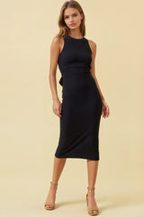 Black Knit Open Tie Back Sleeveless Midi Dress