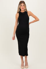 Black Knit Open Tie Back Sleeveless Maternity Midi Dress