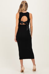 Black Knit Open Tie Back Sleeveless Maternity Midi Dress