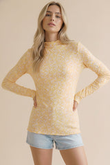 Light Yellow Long Sleeve Floral Print Top