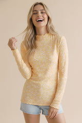 Light Yellow Long Sleeve Floral Print Top
