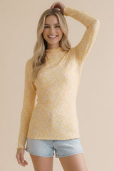 Light Yellow Long Sleeve Floral Print Top