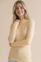 Light Yellow Long Sleeve Floral Print Top