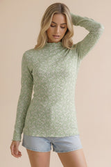 Sage Long Sleeve Floral Print Top