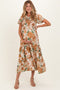 Mocha Floral Smocked Tiered Maternity Midi Dress