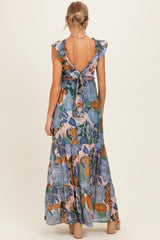 Blue Floral V-Neck Tiered Maternity Maxi Dress
