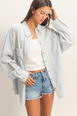 Blue Oversized Striped Button-Up Shirt