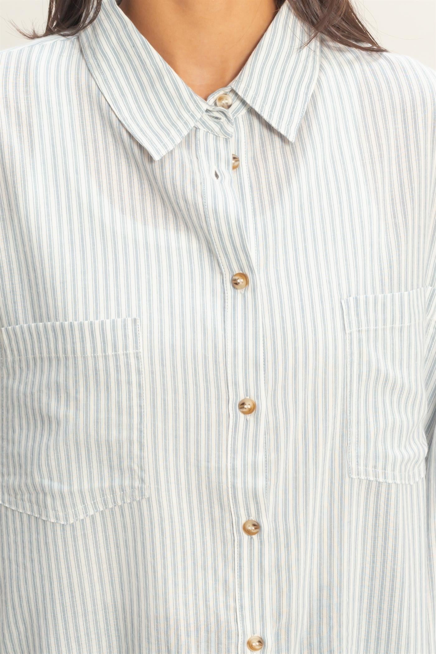 Blue Oversized Striped Button-Up Shirt