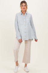 Blue Oversized Striped Button-Up Maternity Shirt