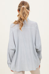 Blue Oversized Striped Button-Up Maternity Shirt