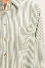Olive Oversized Striped Button-Up Shirt