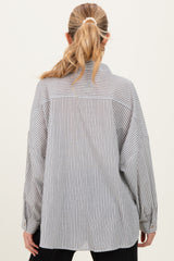Black Oversized Striped Button-Up Maternity Shirt