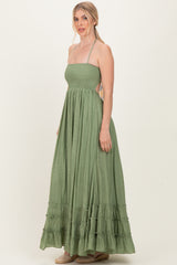Light Olive Smocked Halter Open Back Maxi Dress