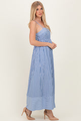 Blue Mixed Stripe Sleeveless Maxi Dress