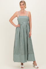 Olive Mixed Stripe Sleeveless Maternity Maxi Dress