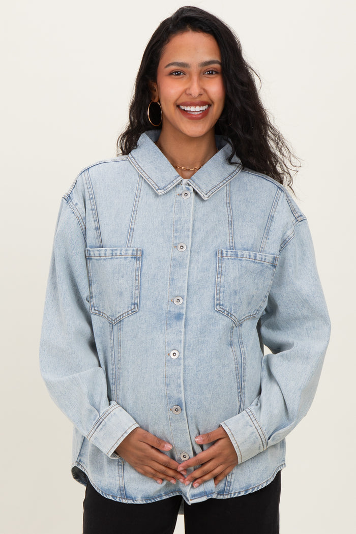 Light Indigo Oversized Denim Maternity Shirt Jacket