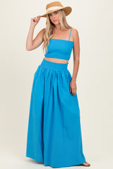Blue Smocked Tank Maxi Skirt Set