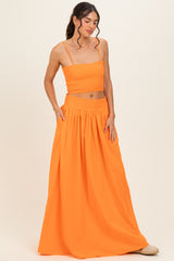 Orange Smocked Tank Maxi Skirt Maternity Set