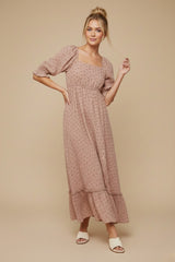 Mauve Floral Square Neck Maxi Dress