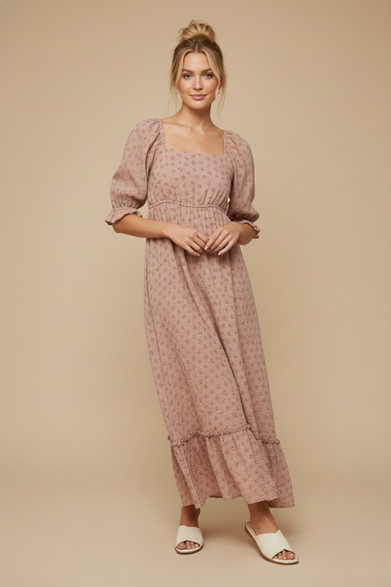 Mauve Floral Square Neck Maxi Dress