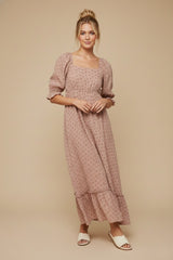 Mauve Floral Square Neck Maxi Dress
