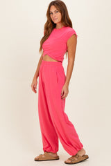 Flamingo Pink Cropped Tank Pant Set