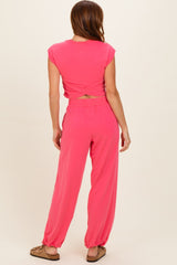 Flamingo Pink Cropped Tank Pant Set