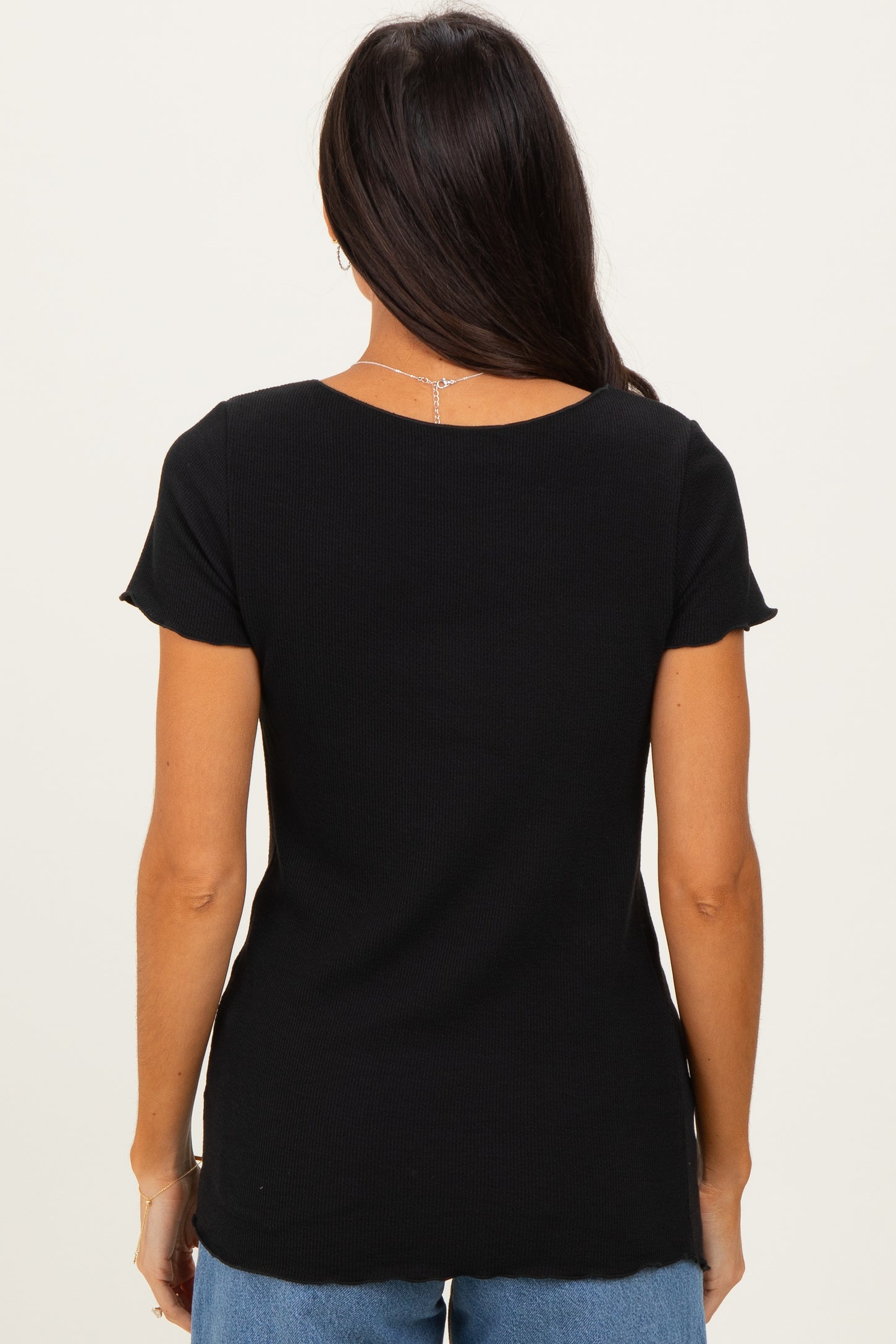Black Ruffle Edge Short Sleeve Top