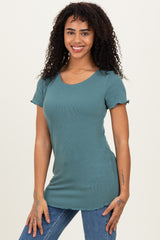 Teal Ruffle Edge Short Sleeve Top