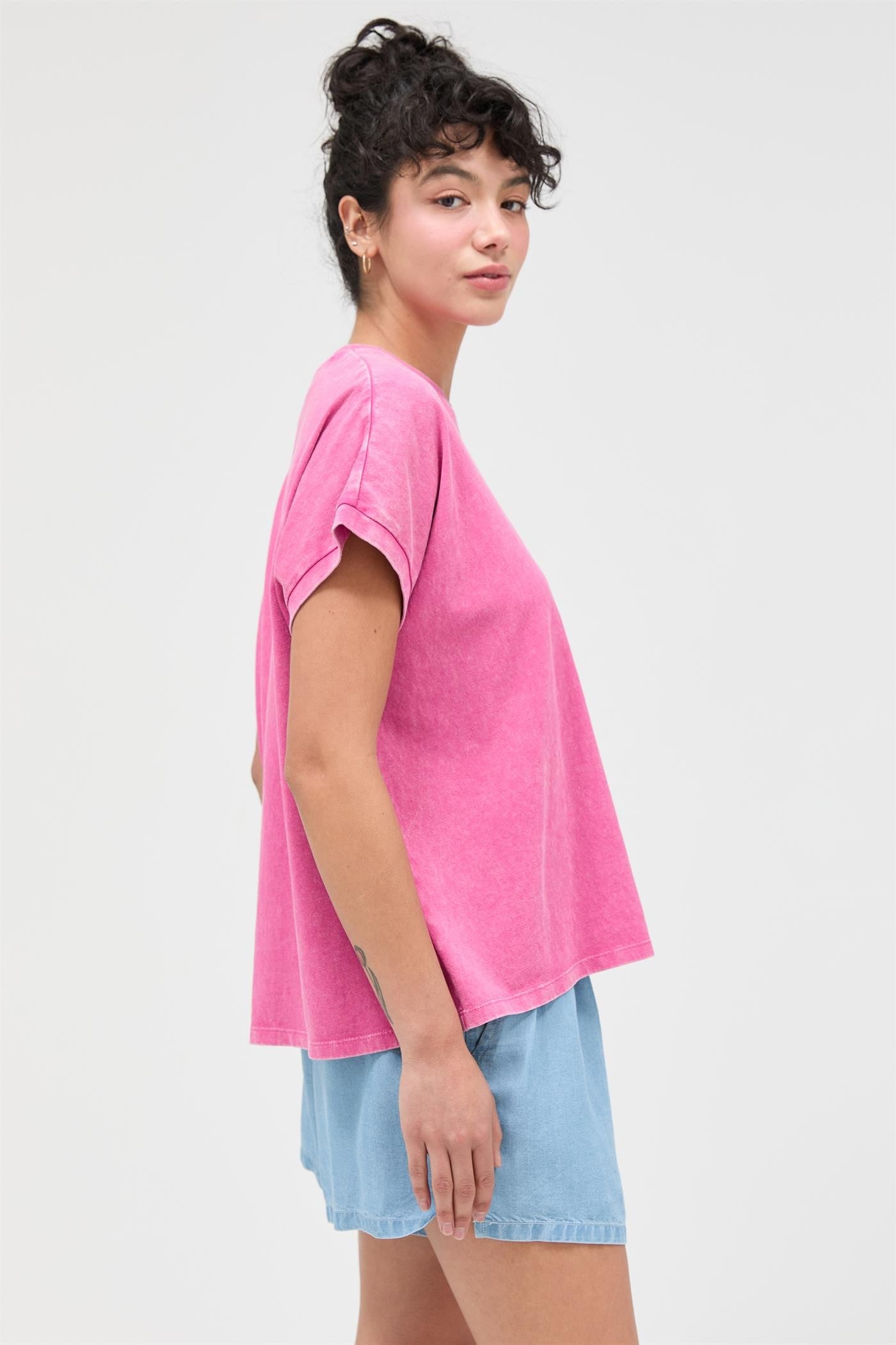 Fuchsia Mineral Wash Boxy Fit T-Shirt