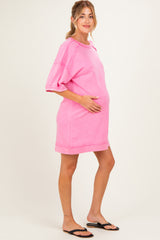Hot Pink Mineral Wash French Terry Knit Maternity T-Shirt Dress