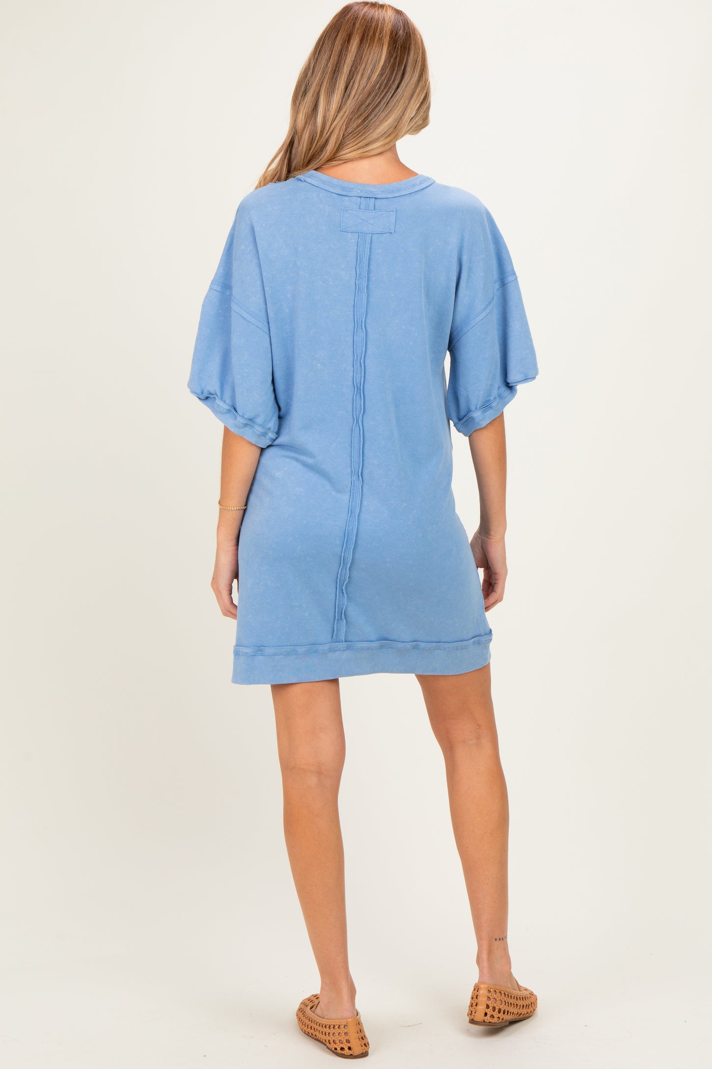 Denim Blue Mineral Wash French Terry Knit Maternity T-Shirt Dress
